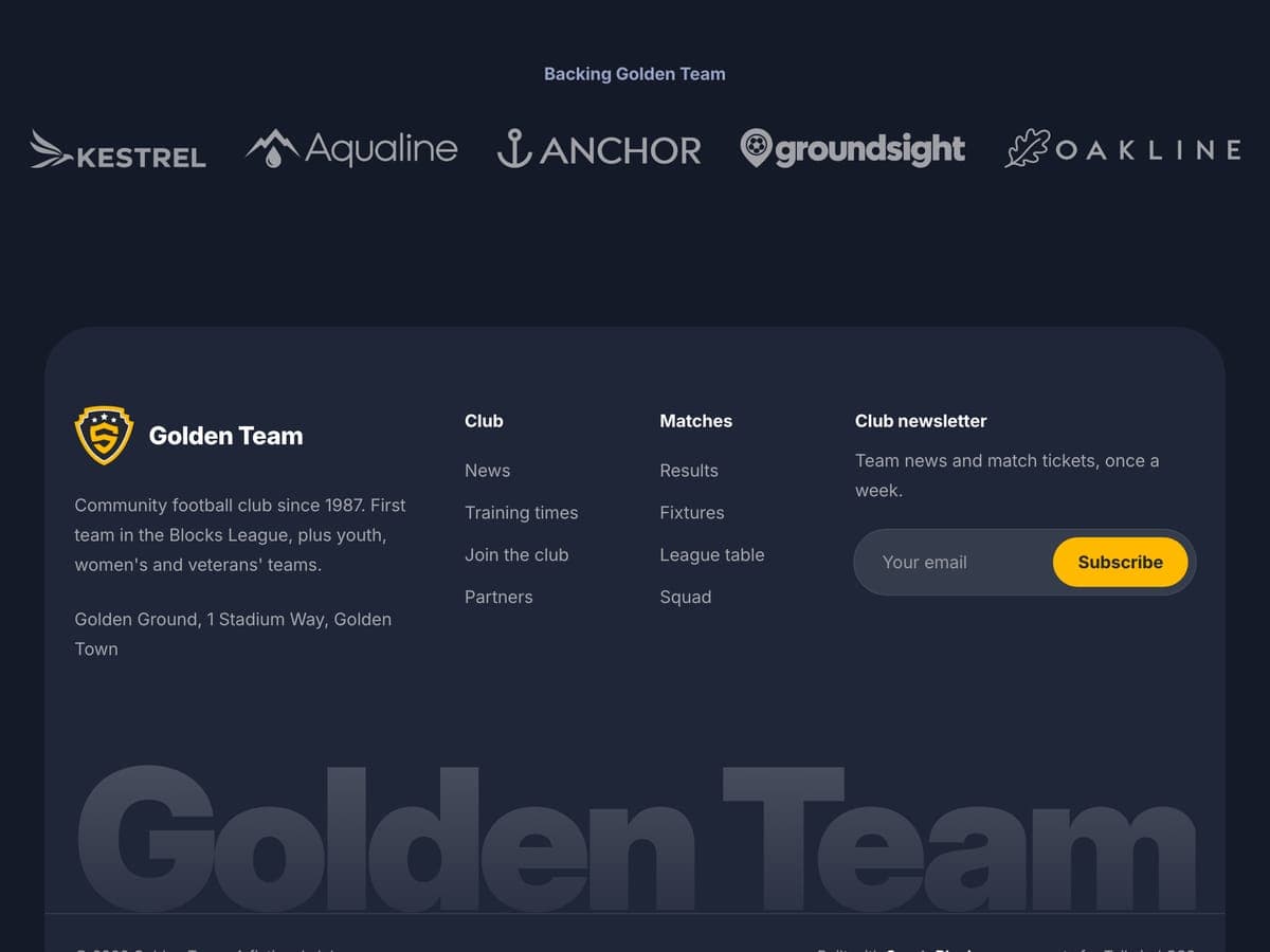 Partners and footer section of the football club template
