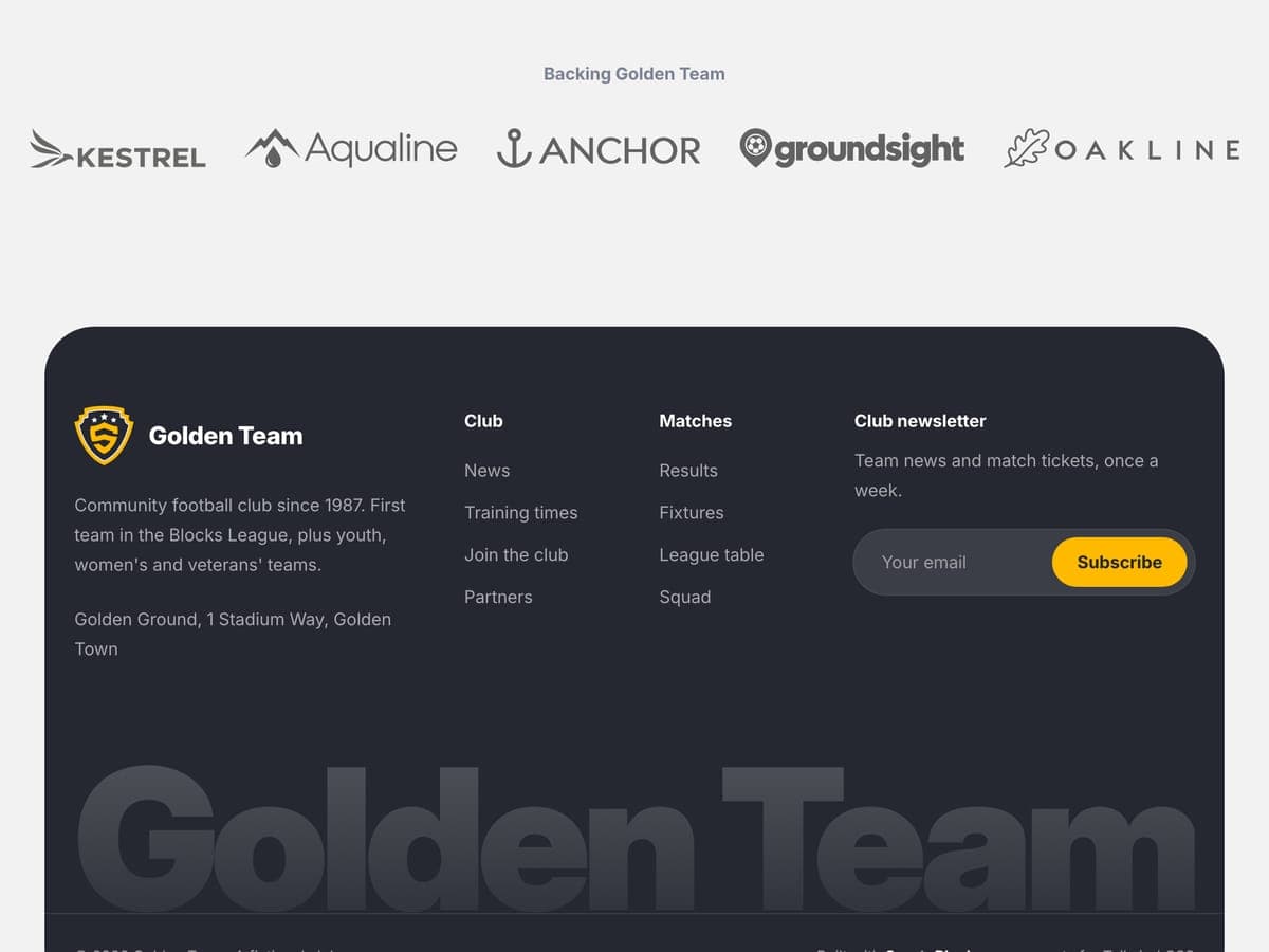 Partners and footer section of the football club template