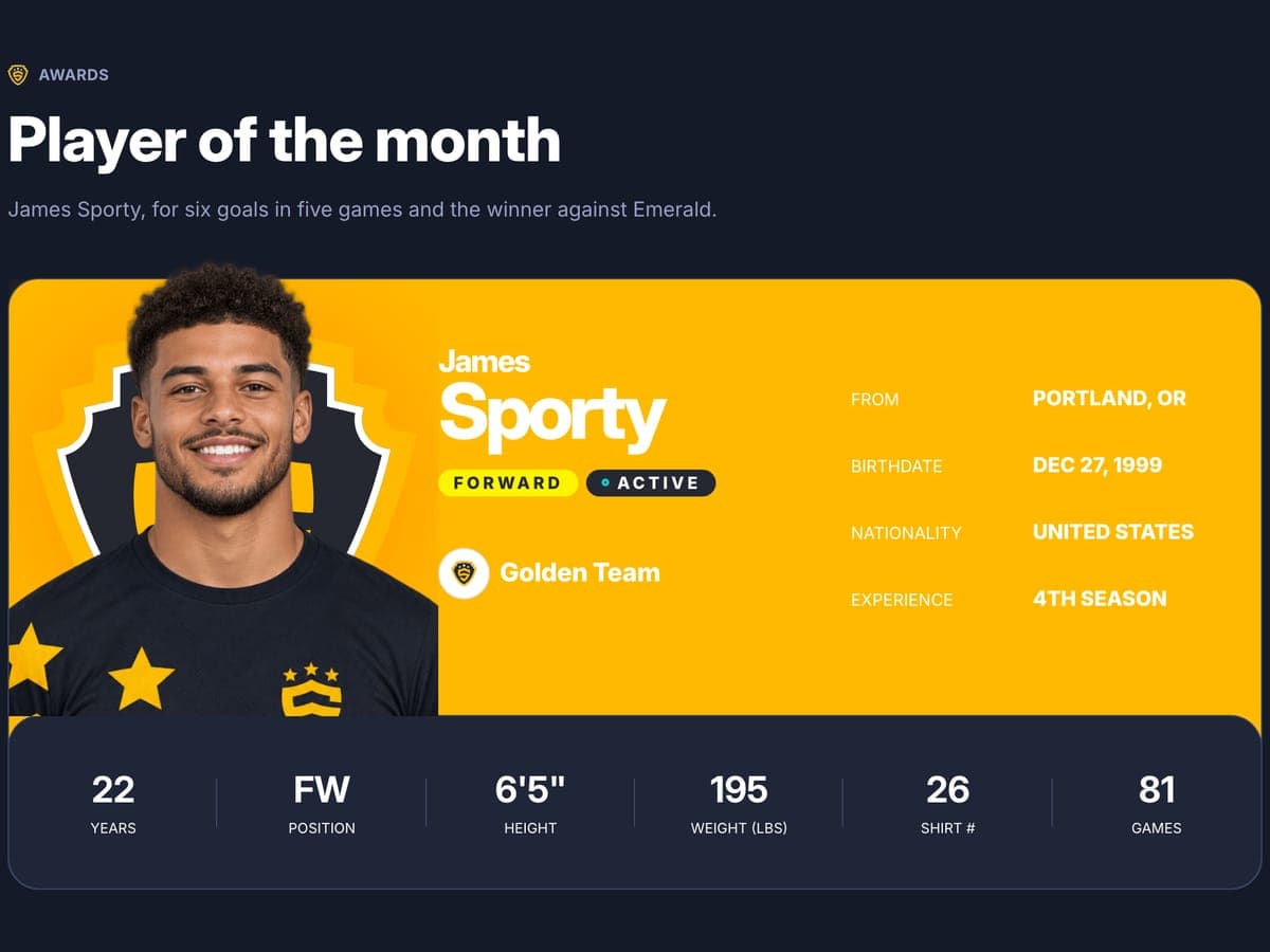 Player of the month section of the football club template