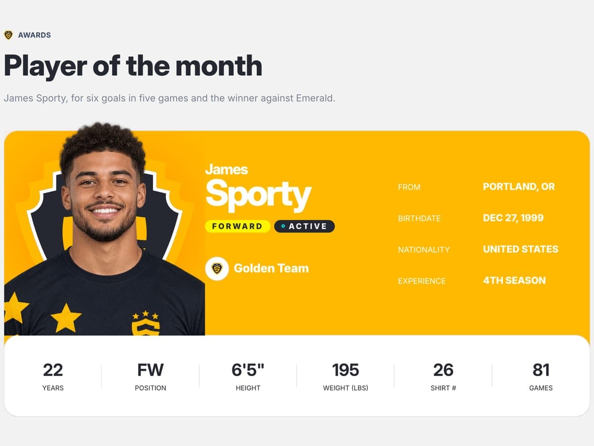 Player of the month section of the football club template