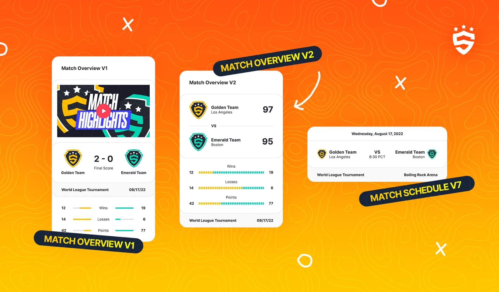 Match Overview v1, Match Overview v2, and Match Schedule v7 components