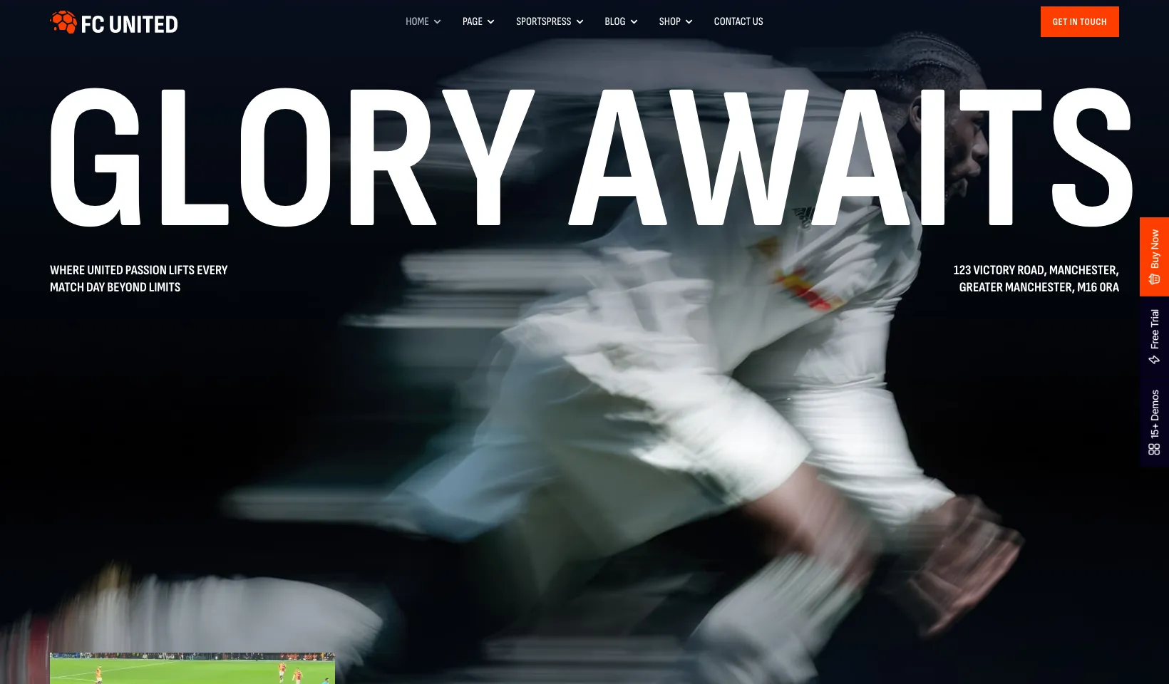 FC United WordPress theme demo homepage