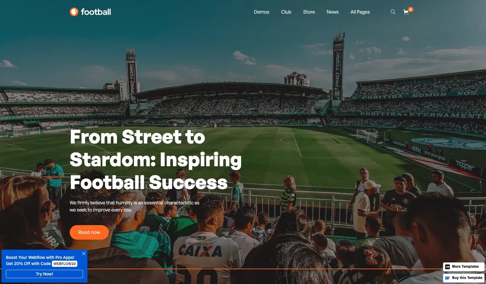 Football 128 Webflow template demo homepage